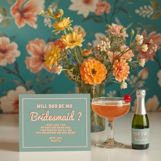 Groovy Bold Blue Pink Red Bridesmaid Proposal  Invitation (Creator Uploaded)