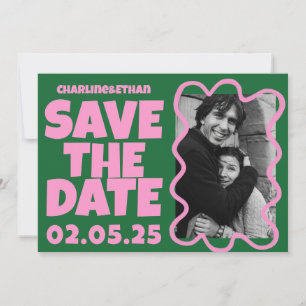 Groovy Bold Green Pink Red Funky  Save The Date