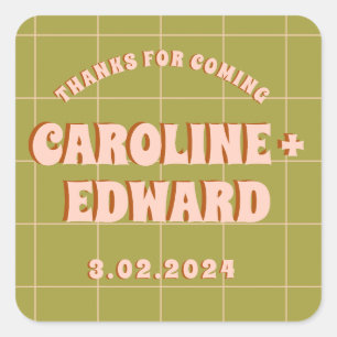 Groovy Bold Green Pink Red Funky  Square Sticker