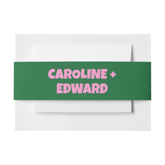 Groovy Bold Green Pink Red Funky Wedding Invitation Belly Band (Front Example)