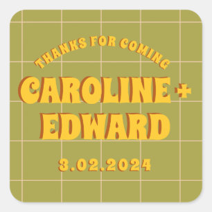 Groovy Bold Green Yellow Red Funky  Square Sticker