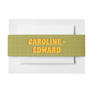 Groovy Bold Green Yellow Red Funky Wedding Invitation Belly Band