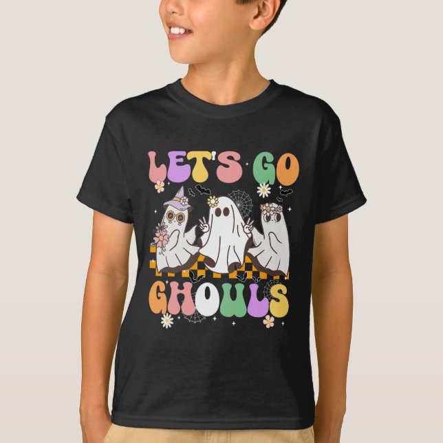Groovy Boo Lets Go Ghouls Halloween Ghost Women Gi T-Shirt (Front)