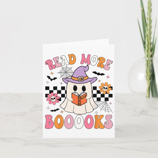 Groovy Booooks Ghost Read More Books Funny Teacher Card (Front)