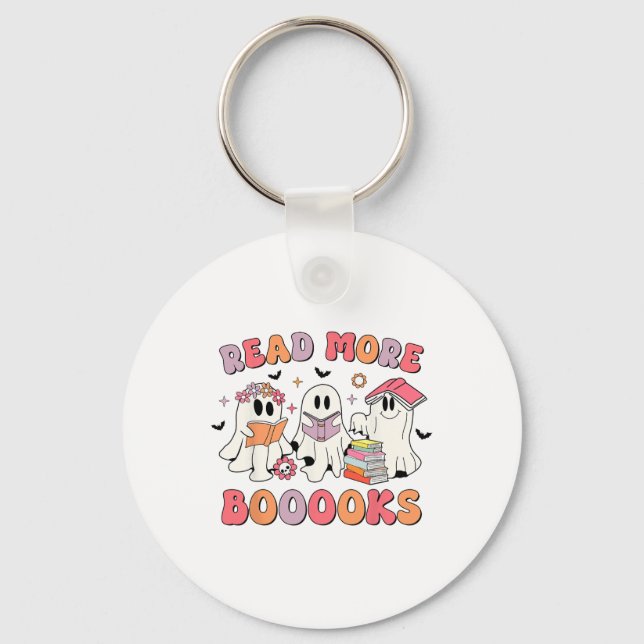 Groovy Booooks Ghost Read More Books Funny Teacher Key Ring (Front)