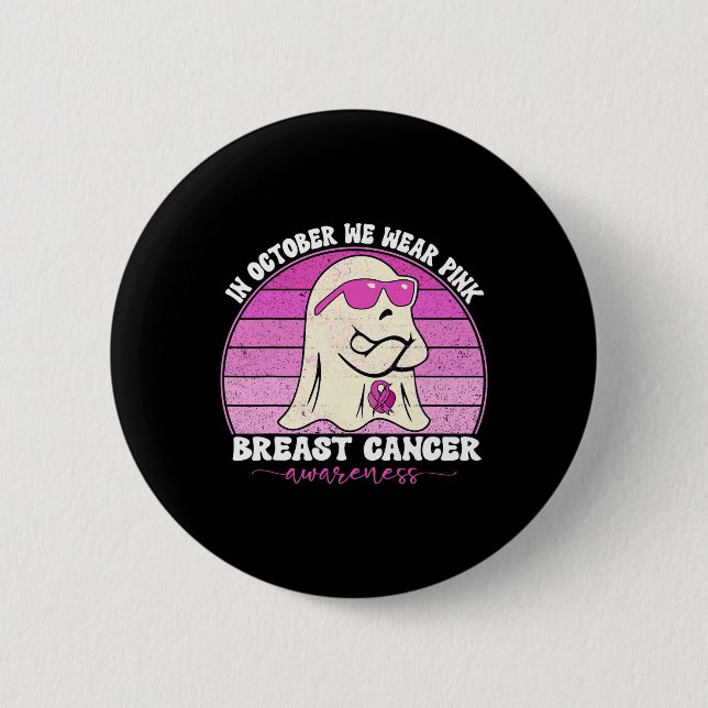 Groovy Breast Cancer Awareness We Wear Pink Ribbon 6 Cm Round Badge (Front)