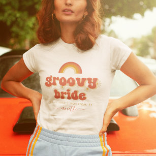 Groovy Bride Name Retro 70s Bachelorette Party T-Shirt