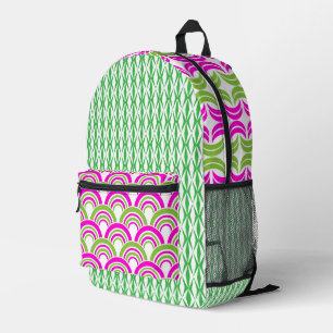 GROOVY BRIGHT PINK & GREEN GEOMETRIC PATTERNS PRINTED BACKPACK