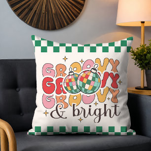 Groovy & Bright Retro Christmas Disco Balls Cushion