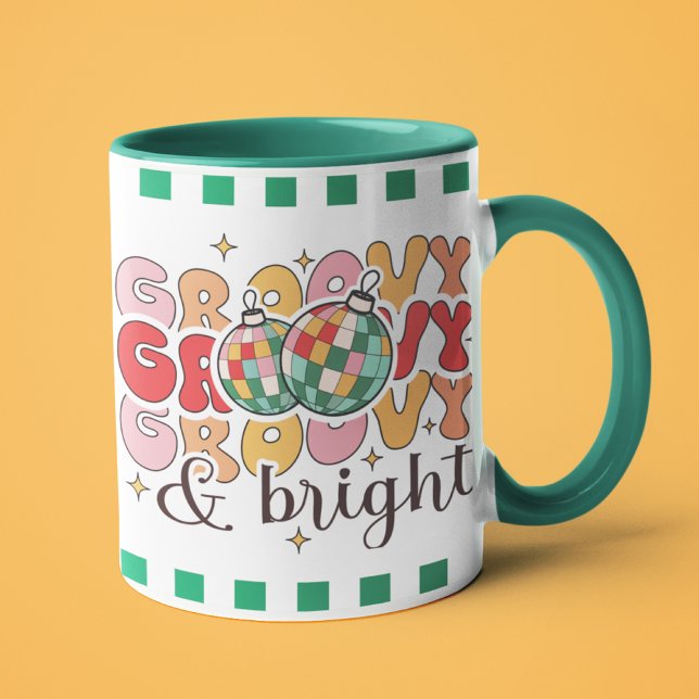Groovy & Bright Retro Christmas Disco Glitter Ball Mug (Creator Uploaded)
