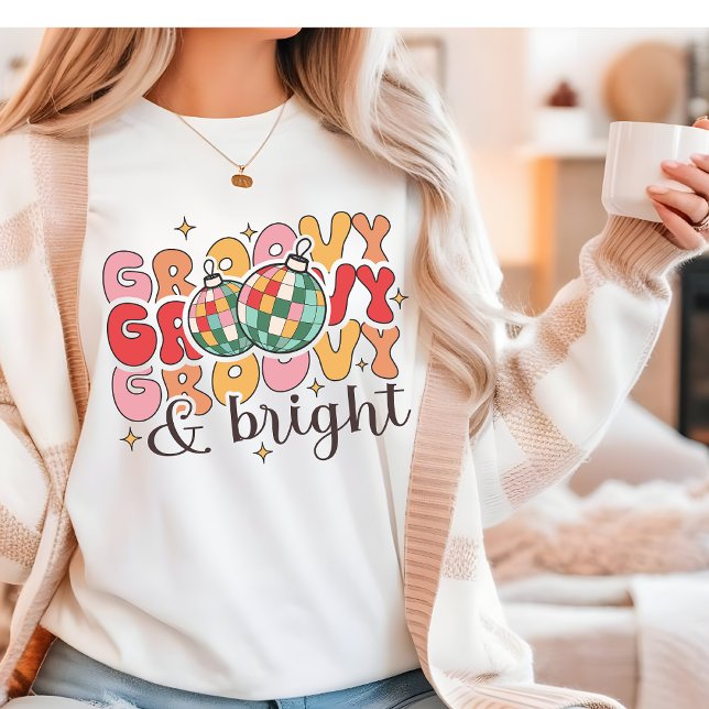 Groovy & Bright Retro Christmas Disco Glitter Ball Tri-Blend Shirt (Creator Uploaded)
