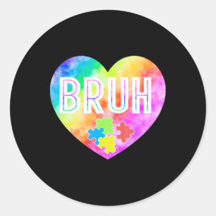 Groovy Bruh Autism Awareness Puzzle Piece For Boys Classic Round Sticker