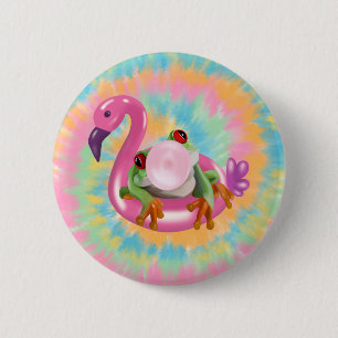 Groovy Bubblegum Blowing Tree Frog Tie Dye  6 Cm Round Badge