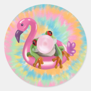 Groovy Bubblegum Blowing Tree Frog Tie Dye  Classic Round Sticker