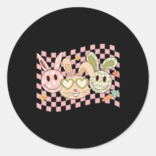 Groovy Bunny Smile Face Happy Easter Day Rabbit Hi Classic Round Sticker