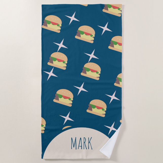 Groovy Burger Blue Name  Beach Towel (Front)