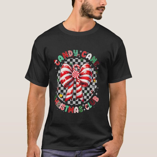 Groovy Candy Cane Christmas Xmas Bow Coquette Girl T-Shirt (Front)