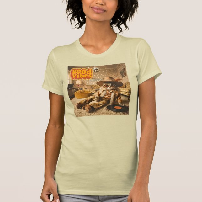 Groovy Cat Retro 1970s T-Shirt (Front)