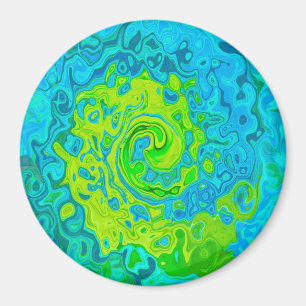 Groovy Chartreuse and Aquamarine Liquid Swirl Magnet