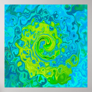 Groovy Chartreuse and Aquamarine Liquid Swirl Poster