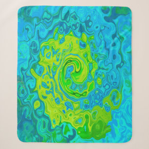 Groovy Chartreuse and Aquamarine Liquid Swirl Sherpa Blanket