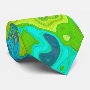Groovy Chartreuse and Aquamarine Liquid Swirl Tie