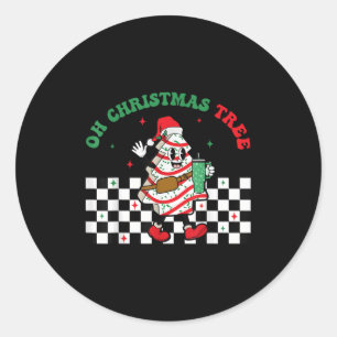 Groovy Checkered Oh Christmas Tree Cakes For Cake  Classic Round Sticker