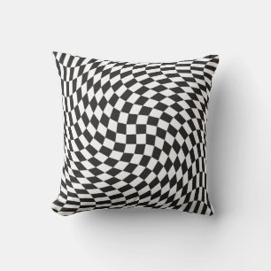 Groovy Chequerboard Retro Black and White  Cushion
