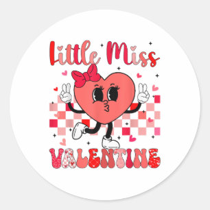 Groovy Chequered Heart Valentines Day Womens Girls Classic Round Sticker