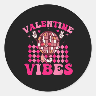 Groovy Chequered Valentine Vibes Valentines Day Gi Classic Round Sticker