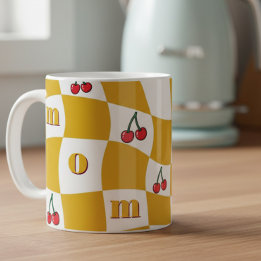 Groovy Cherry Checkerboard Kitchen Kitsch Mom Coffee Mug