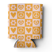 Groovy Chessboard Flower Heart Peace Orange Colour