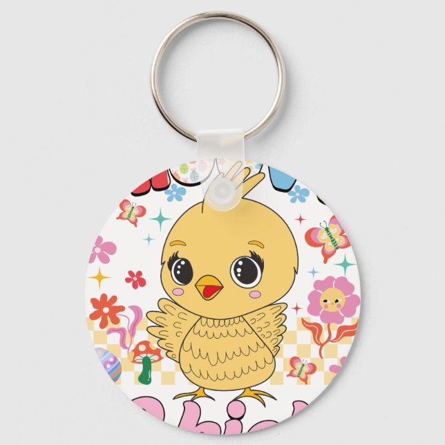 groovy chick, retro, vintage key ring (Front)