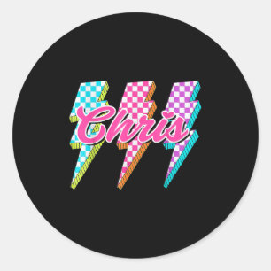 Groovy Chris Lightning Bolt Checkered I Love Meme  Classic Round Sticker