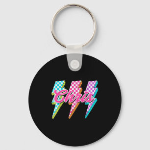 Groovy Chris Lightning Bolt Checkered I Love Meme  Key Ring