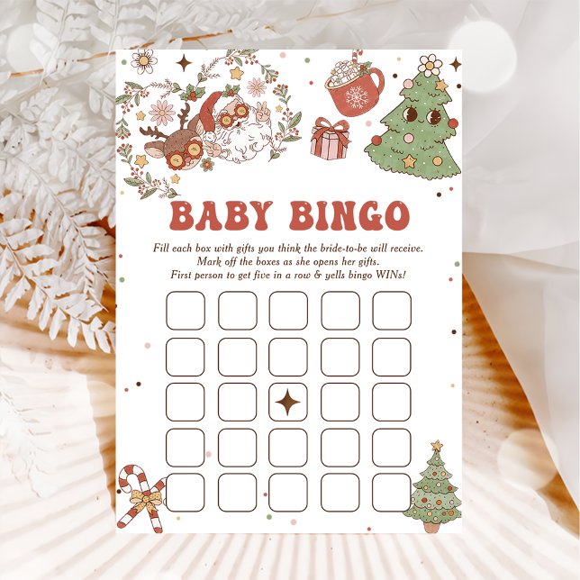 Groovy Christmas Baby Shower Baby Bingo Games Card (Creator Uploaded)