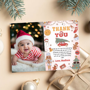 Groovy Christmas Birthday Photo Thank You Card