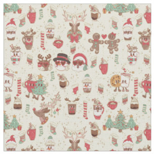 groovy christmas black santa snowman reindeer fabric