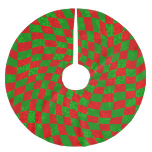 groovy christmas chequered swirly 1960s snowflakes brushed polyester tree skirt