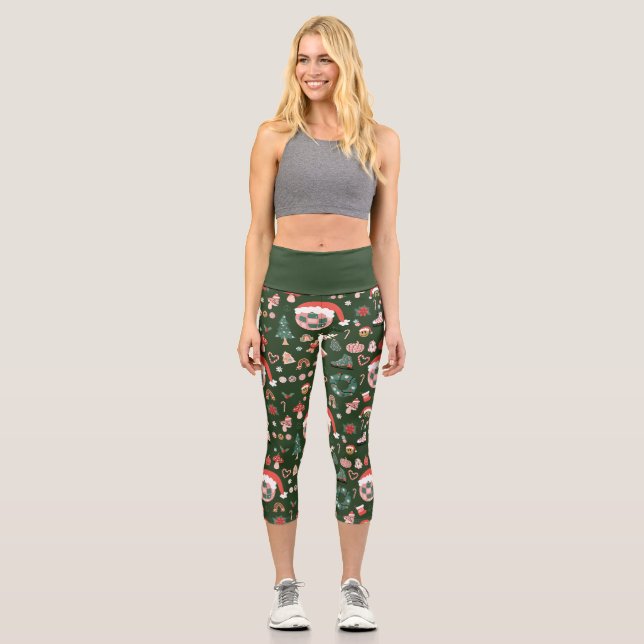 groovy christmas disco ball santa  capri leggings (Front)