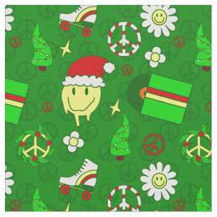 groovy christmas happy face santa 1970s  fabric