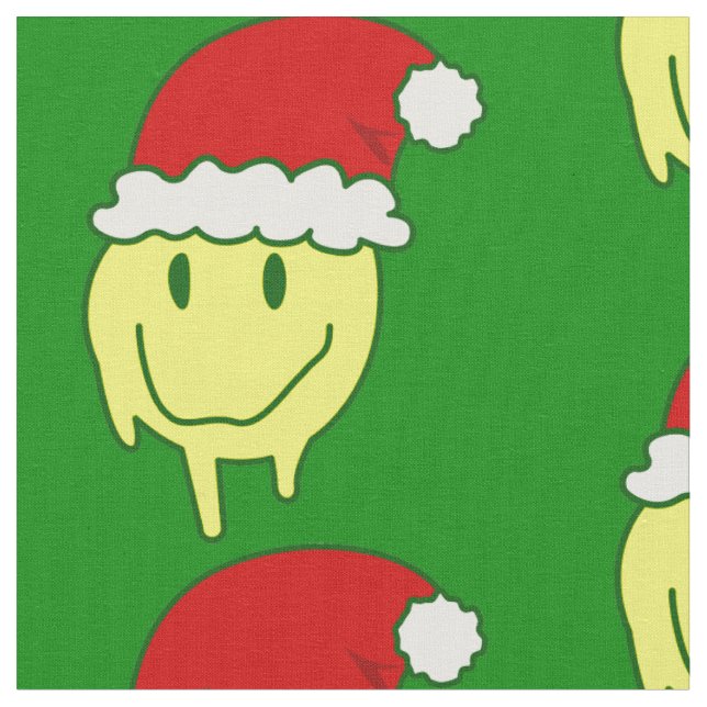 groovy christmas happy face santa dripping fabric (Close Up)