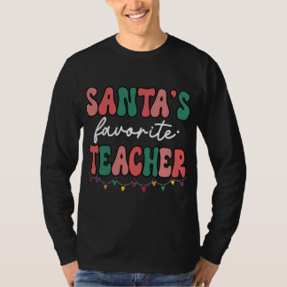 Groovy Christmas Lights Santas Favourite Teacher T-Shirt