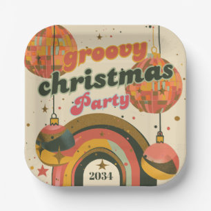Groovy Christmas Party Retro 70's Theme Paper Plate
