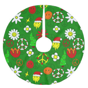 groovy christmas peace sign happy face  brushed polyester tree skirt