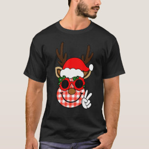 Groovy Christmas Reindeer Face Team Santa Elf Squa T-Shirt