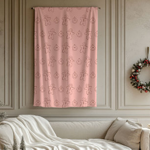 Groovy Christmas Retro Pastel Pink Burgundy 70th Fleece Blanket