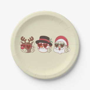 groovy christmas santa reindeer snowman retro paper plate