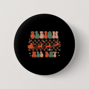 Groovy Christmas Sleigh All Day Reindeer 6 Cm Round Badge