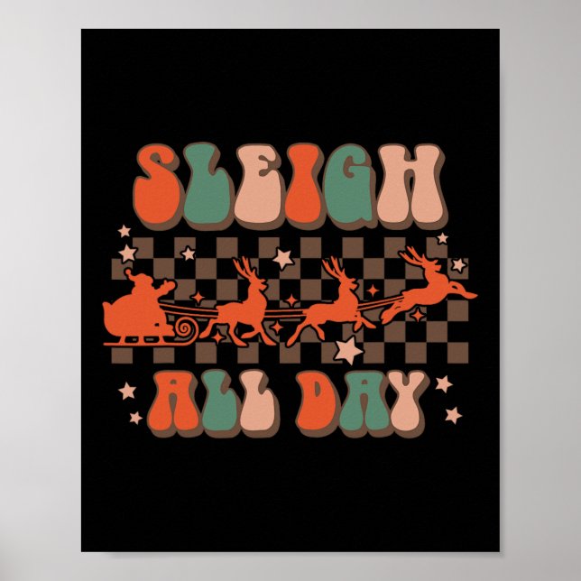 Groovy Christmas Sleigh All Day Reindeer  Poster (Front)